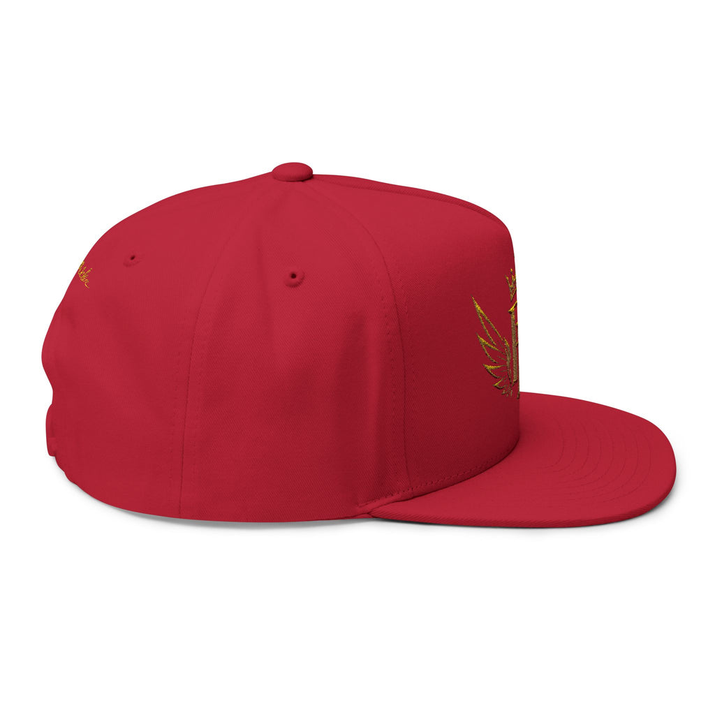 Embroidered Gold Crown Wing Snapback Cap — Monogram 'P' Flat Bill Hat