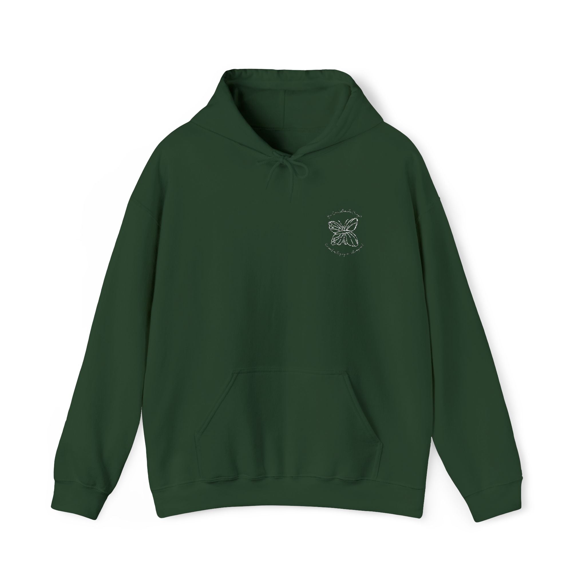 Butterfly Embroidery Cozy Forest Green Hoodie, Stylish Unisex Sweatshirt for Casual Wear, Perfect Gift for All Ages, Ideal for Autumn & Winter Events