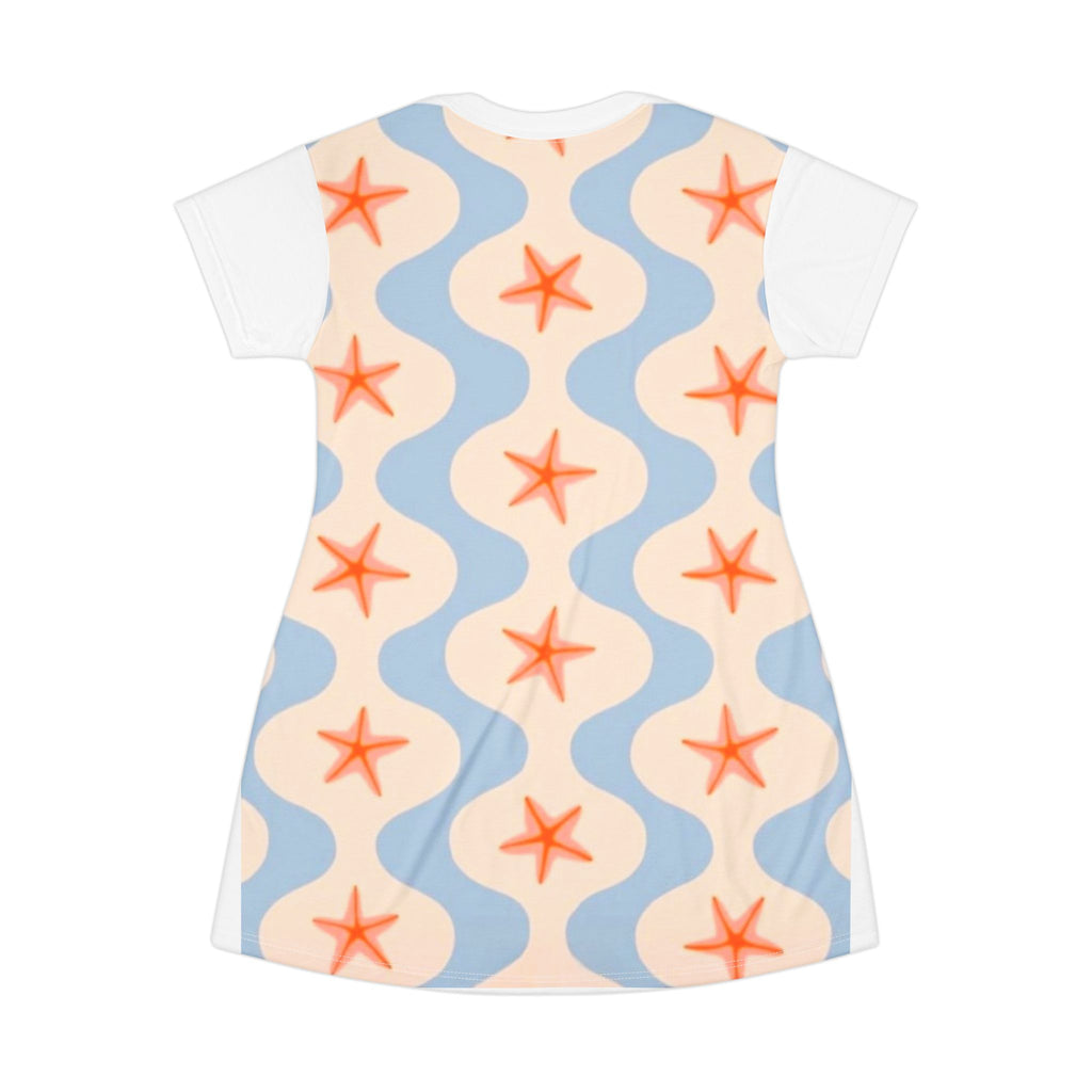 Starfish Wave T-Shirt Dress — Coastal Summer AOP Beachwear