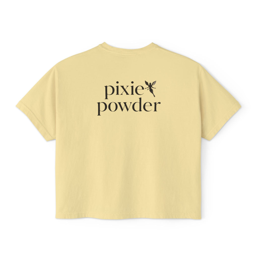 Pixie Powder Boxy Tee — Women's Fairy Logo Crop T-Shirt
