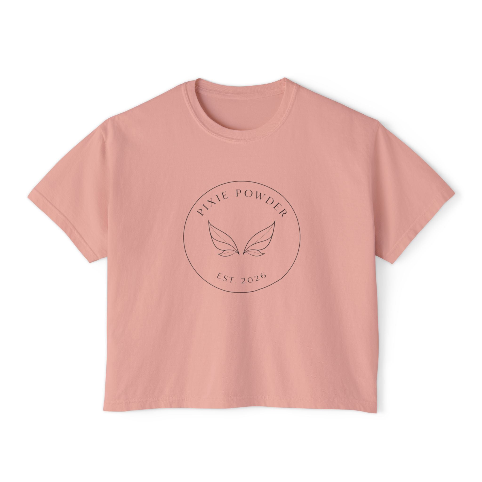 Pixie Powder Boxy Tee — Women's Fairy Logo Crop T-Shirt