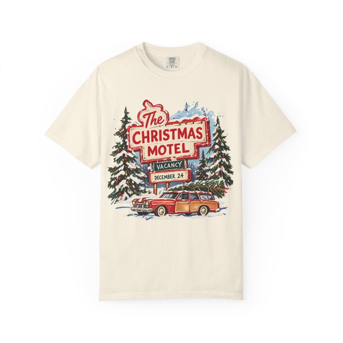 Christmas Motel T-Shirt — Retro Holiday Vacation Sign Graphic