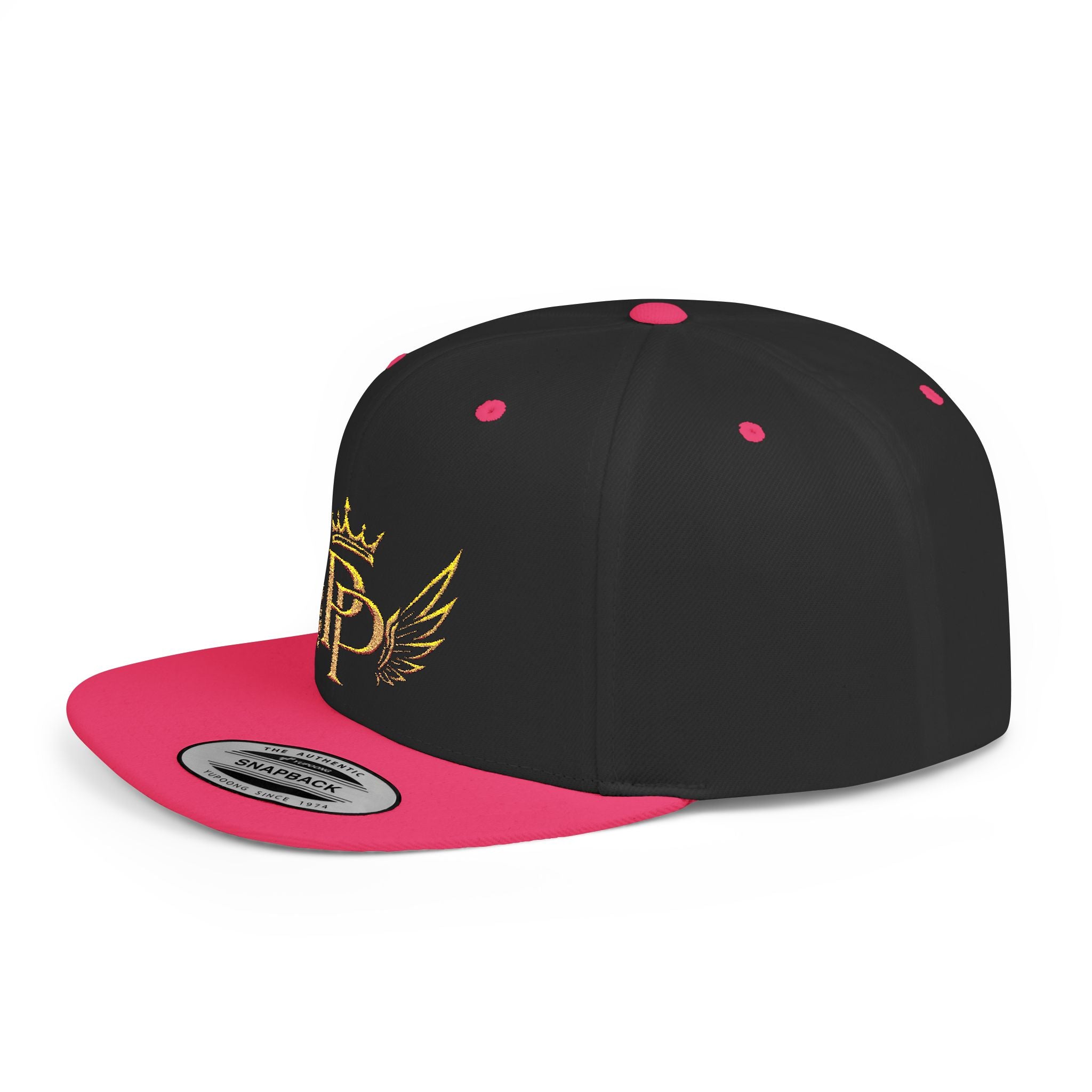 Snapback Hat — Gold Crown & Wings Monogram "P" Embroidered Flat Bill