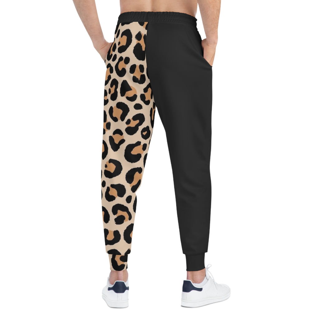 Leopard Half-Print Joggers — Women's Athletic Sweatpants with Bold Animal Print