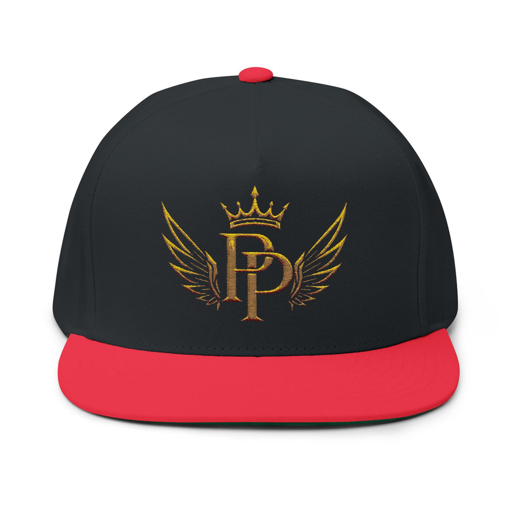 Embroidered Gold Crown Wing Snapback Cap — Monogram 'P' Flat Bill Hat