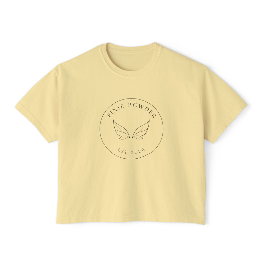 Pixie Powder Boxy Tee — Women's Fairy Logo Crop T-Shirt
