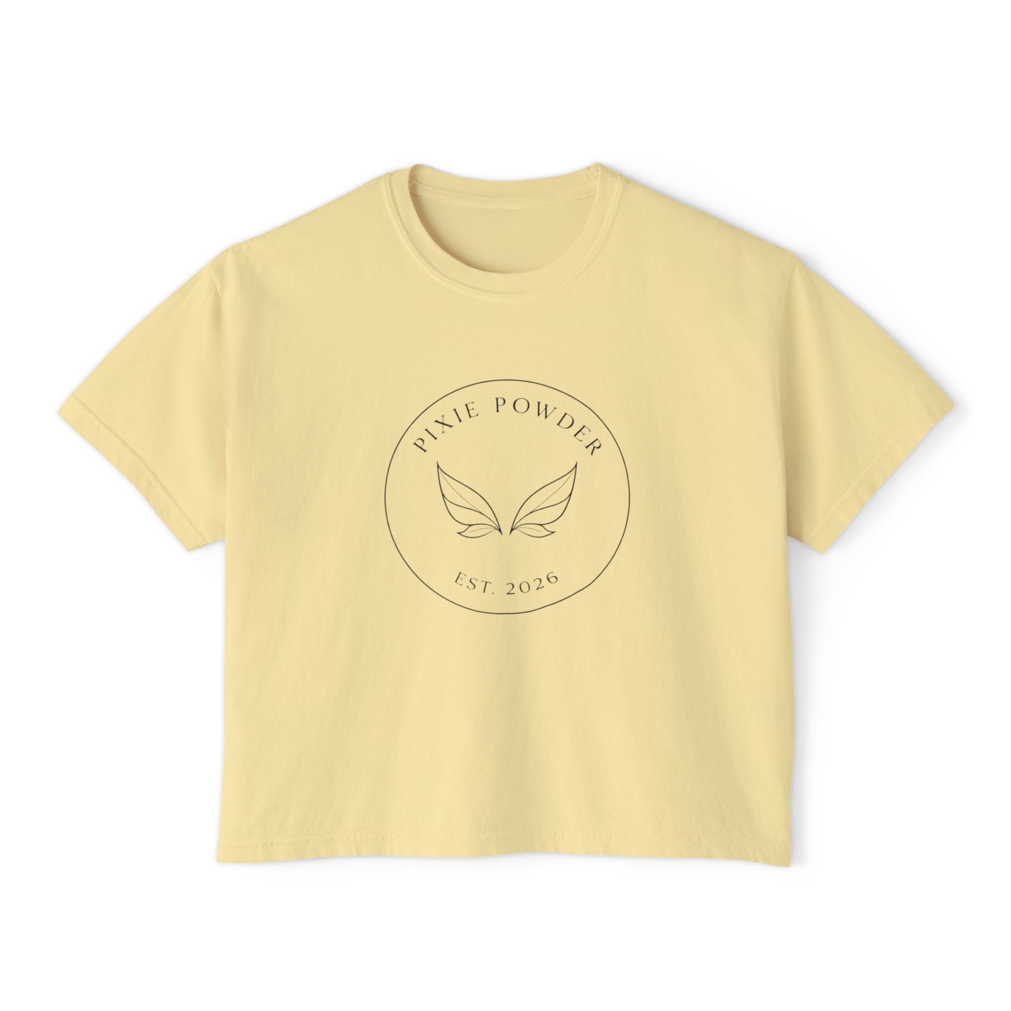 Pixie Powder Boxy Tee — Women's Fairy Logo Crop T-Shirt