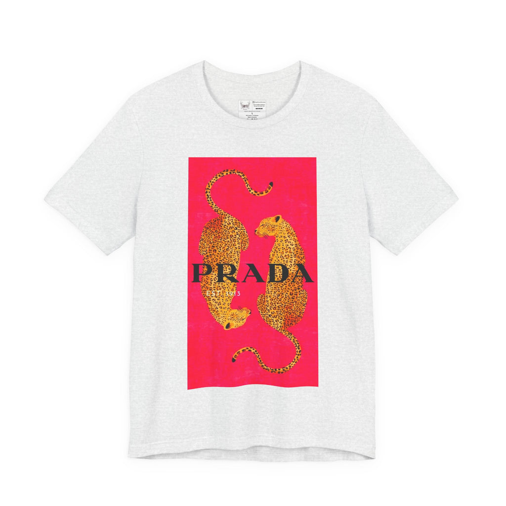 Graphic Tee - Gold Leopard Mirrored Design with 'PRADA' Text