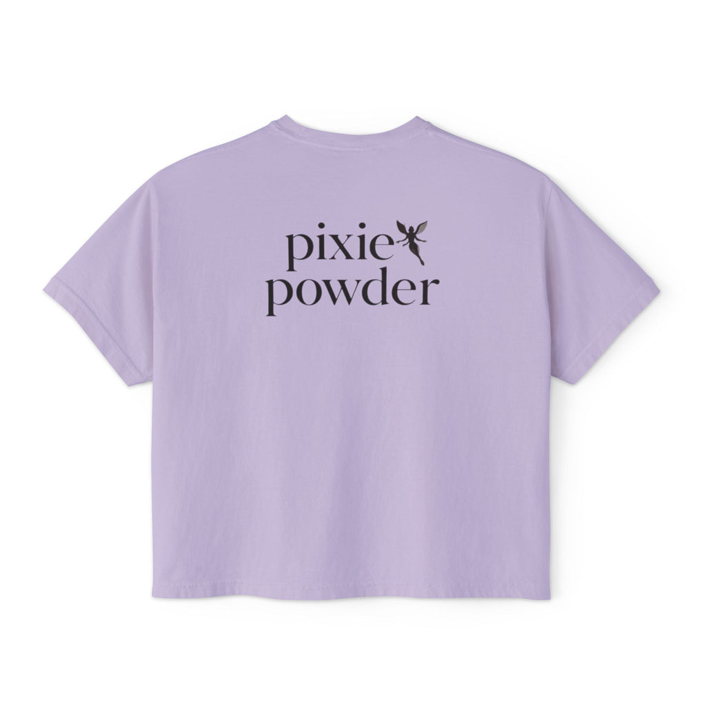 Pixie Powder Boxy Tee — Women's Fairy Logo Crop T-Shirt