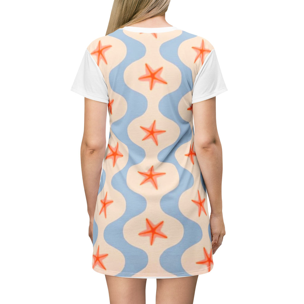 Starfish Wave T-Shirt Dress — Coastal Summer AOP Beachwear