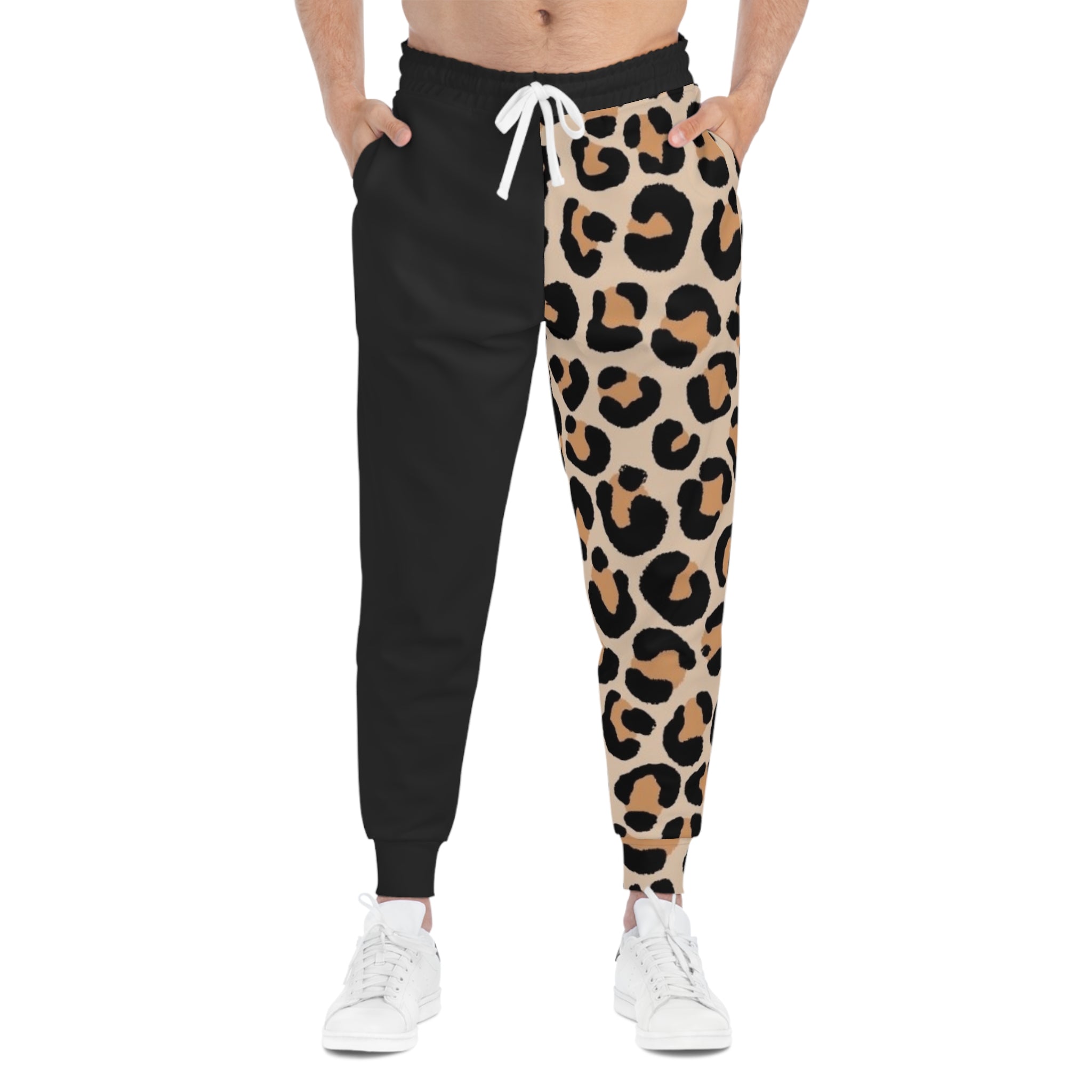 Leopard Half-Print Joggers — Women's Athletic Sweatpants with Bold Animal Print