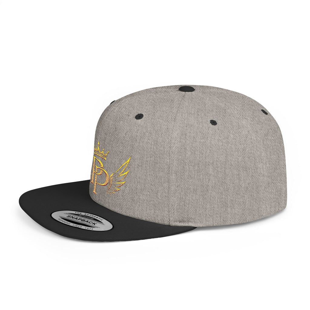 Snapback Hat — Gold Crown & Wings Monogram "P" Embroidered Flat Bill