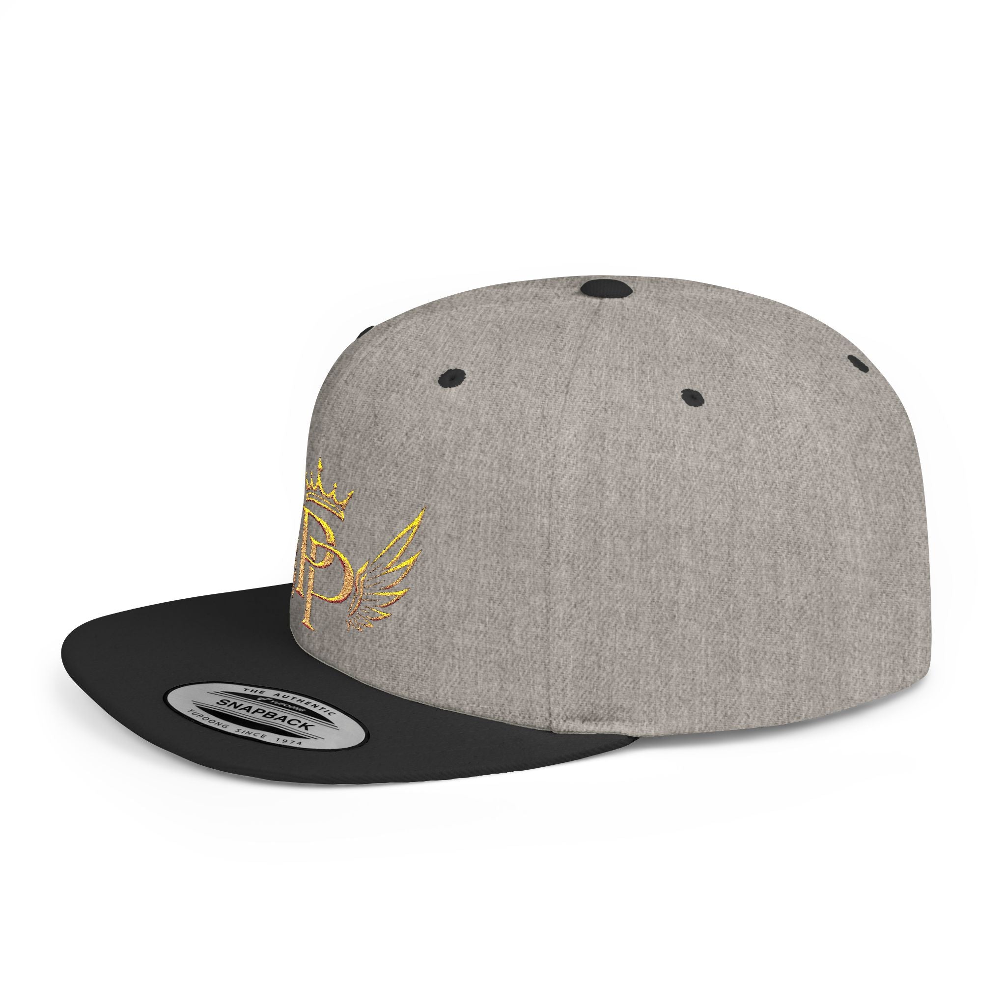 Snapback Hat — Gold Crown & Wings Monogram "P" Embroidered Flat Bill