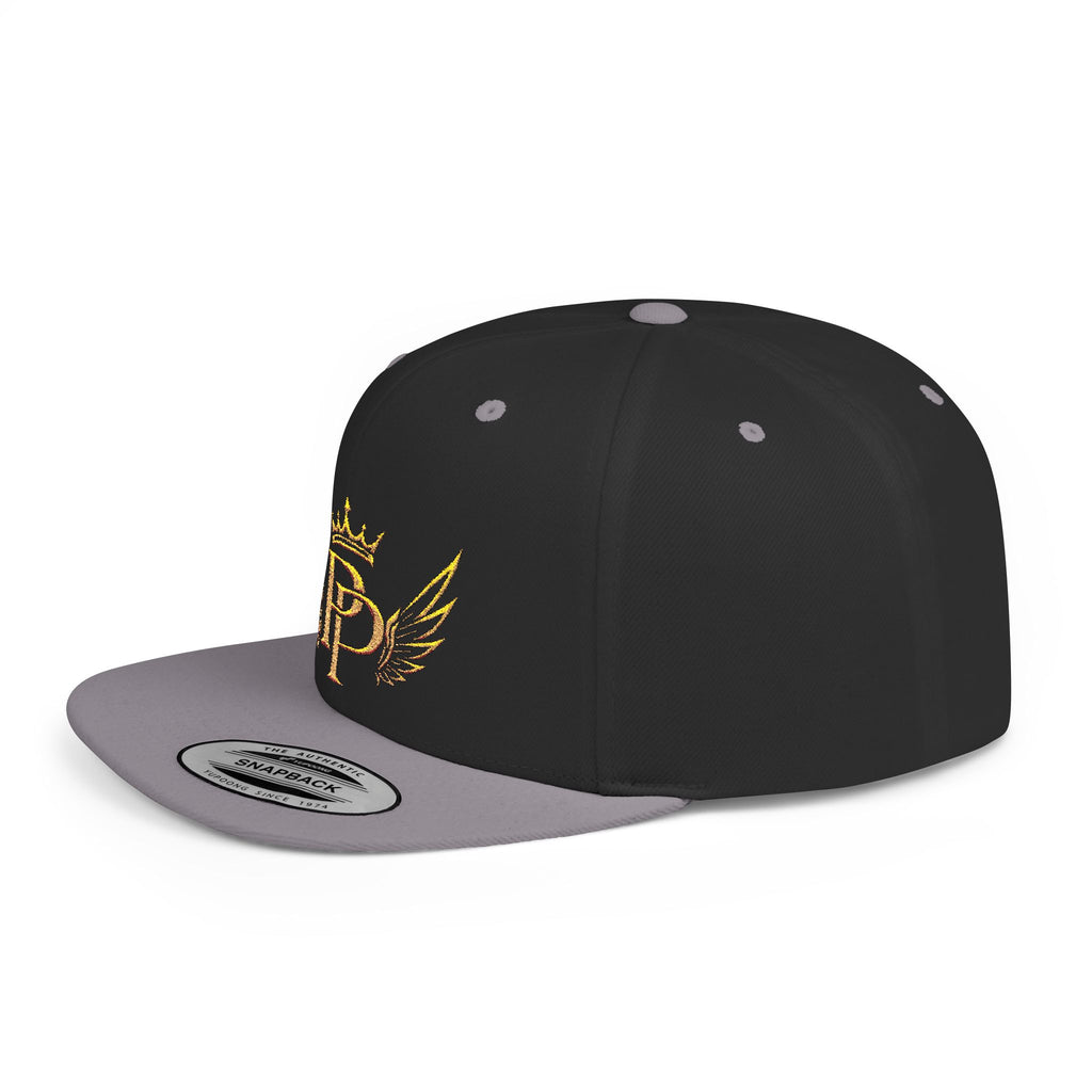 Snapback Hat — Gold Crown & Wings Monogram "P" Embroidered Flat Bill