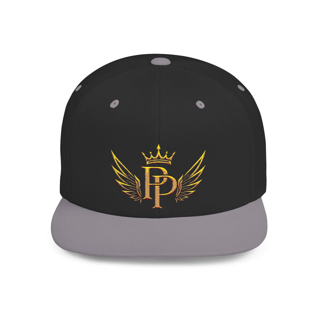 Snapback Hat — Gold Crown & Wings Monogram "P" Embroidered Flat Bill