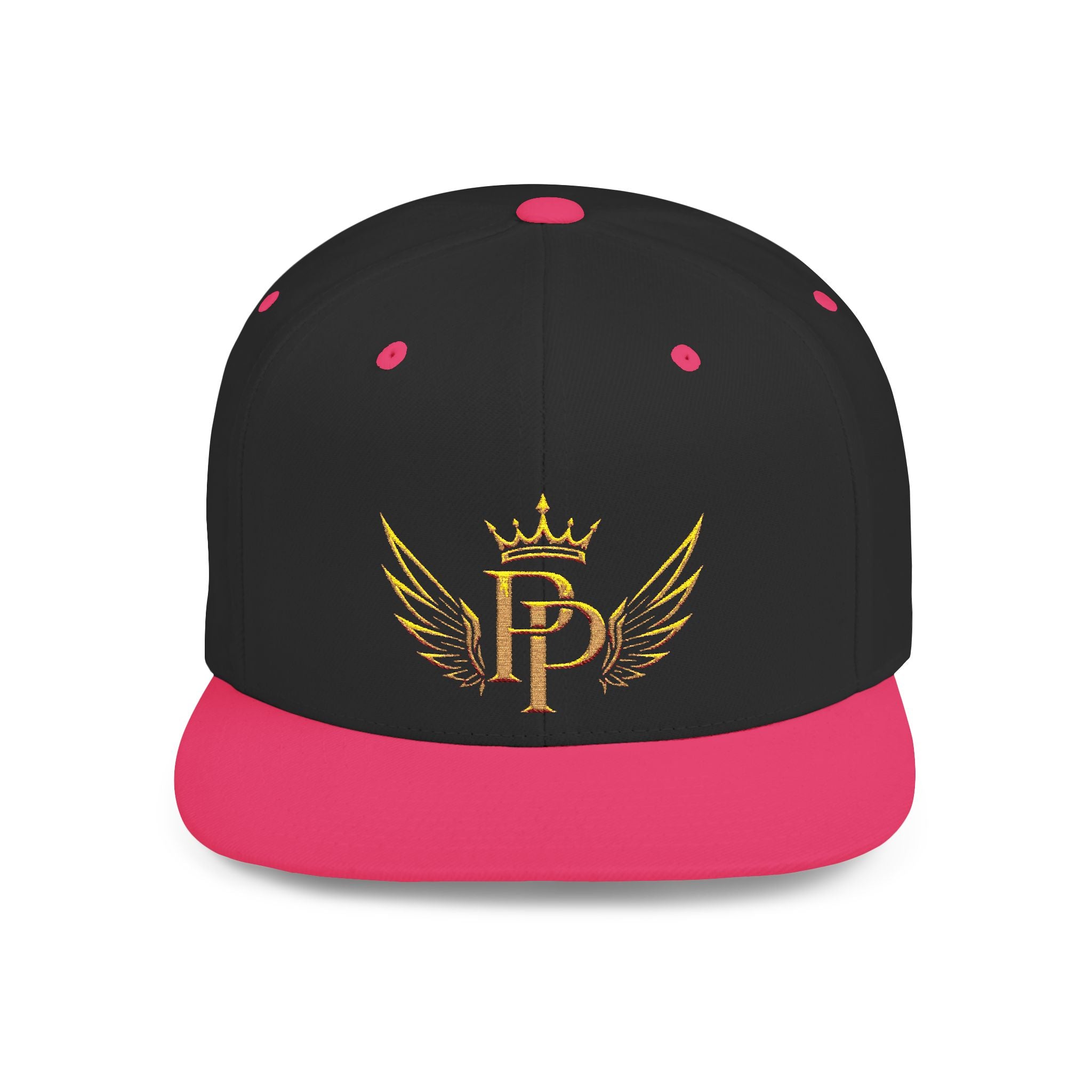 Snapback Hat — Gold Crown & Wings Monogram "P" Embroidered Flat Bill
