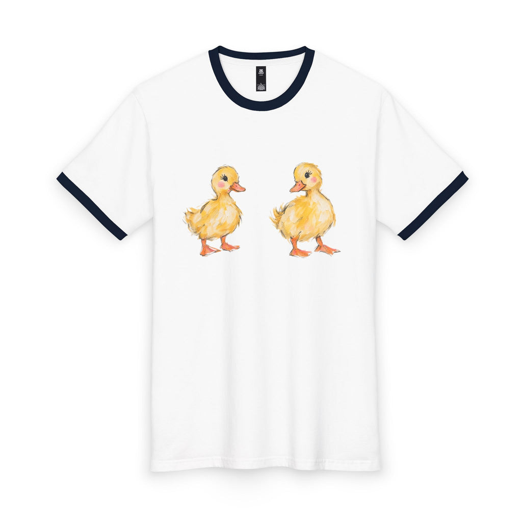 Duck Family Ringer Tee — Cute Ducklings Front & "Mama Duck" Back