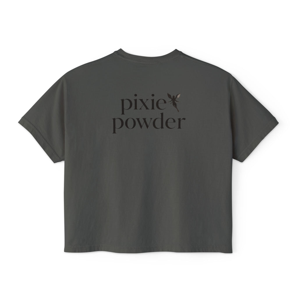 Pixie Powder Boxy Tee — Women's Fairy Logo Crop T-Shirt