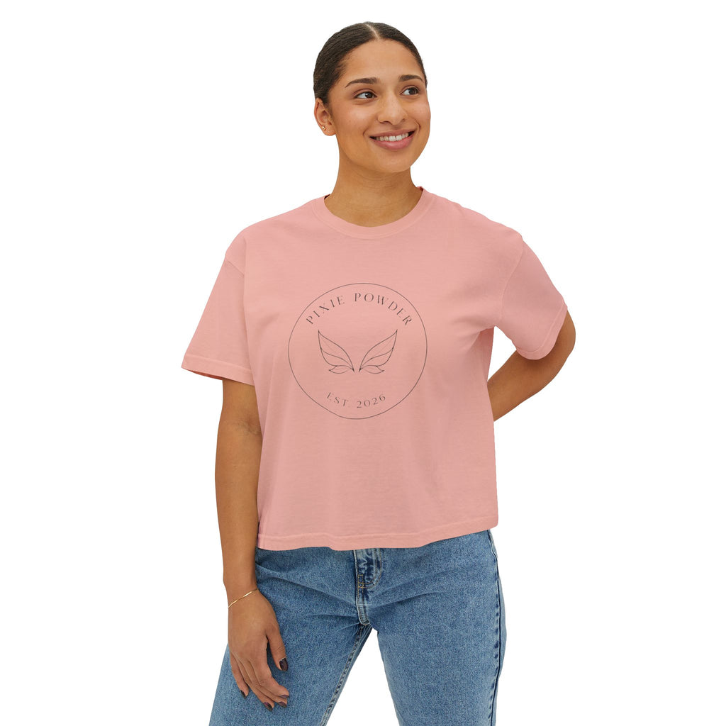 Pixie Powder Boxy Tee — Women's Fairy Logo Crop T-Shirt