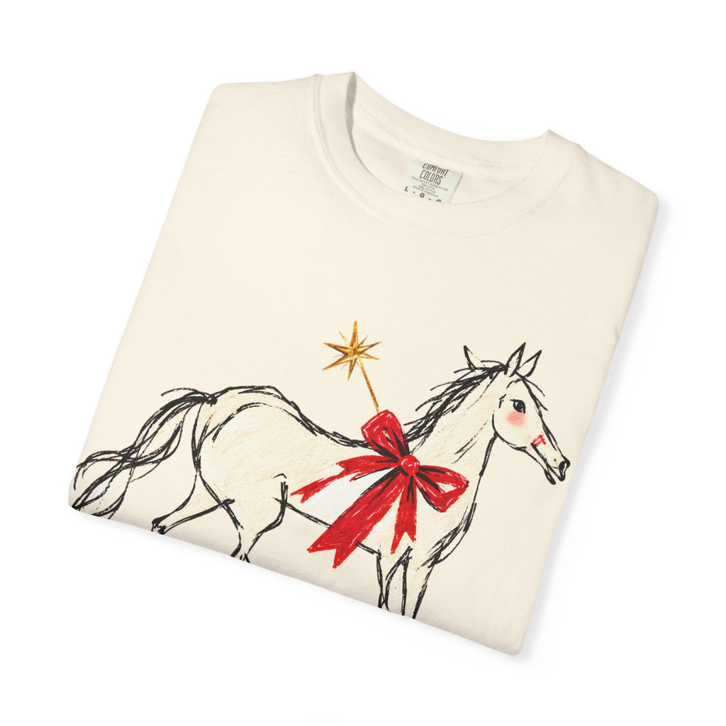 Christmas December 1987 Horse Tee — Vintage Holiday Horse T-Shirt with Red Bow