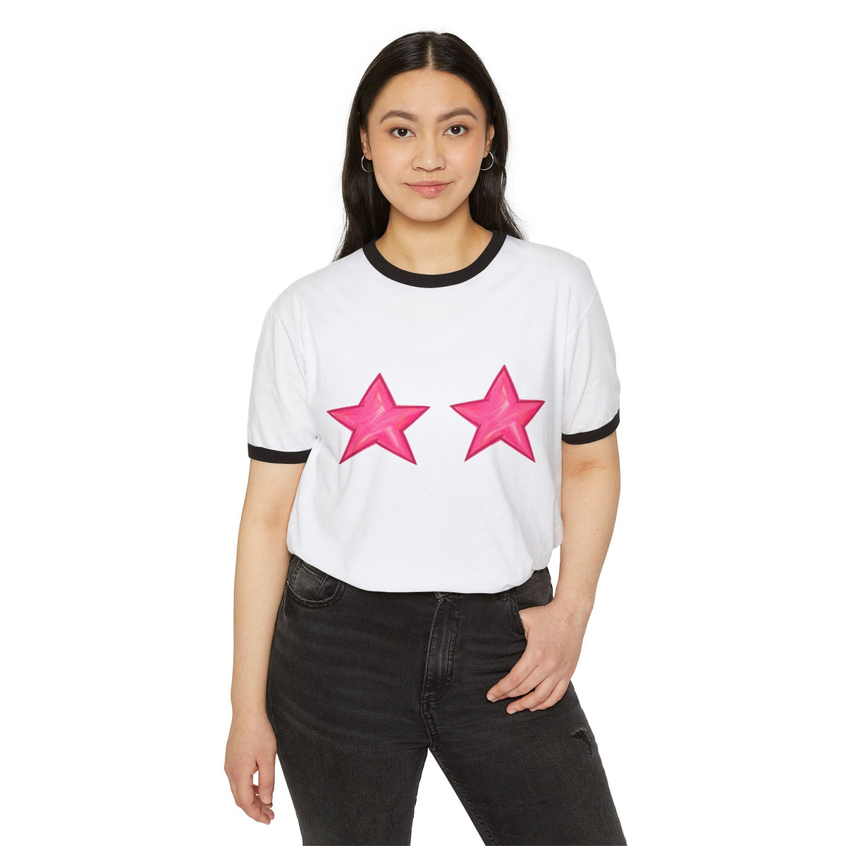 Starry Family Ringer T-Shirt — Vintage Mom & Baby Bear Graphic