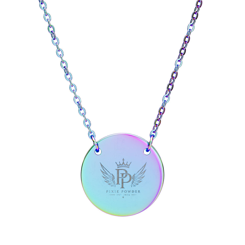Engraved Circle Pendant Necklace — Pixie Powder Crown & Wings