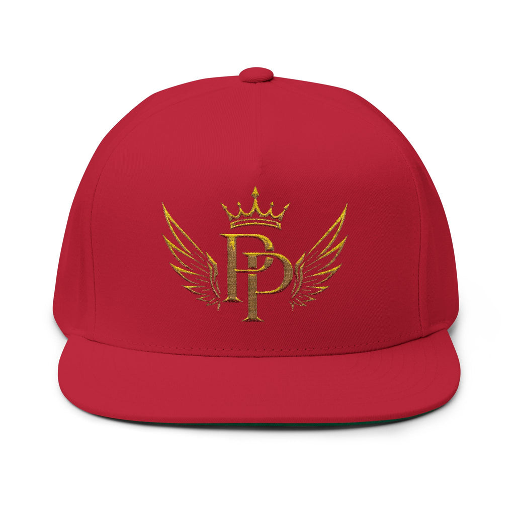 Embroidered Gold Crown Wing Snapback Cap — Monogram 'P' Flat Bill Hat