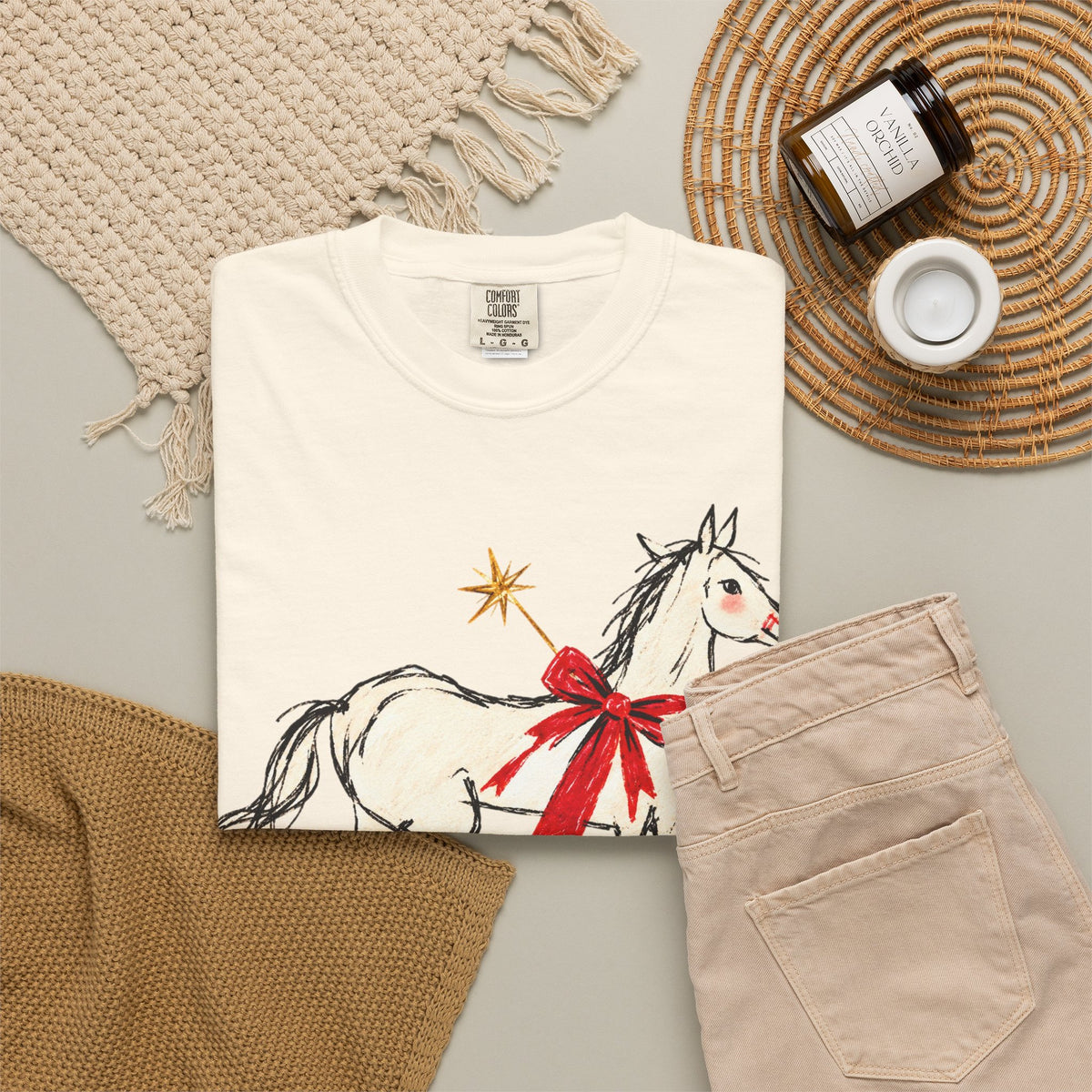 Christmas December 1987 Horse Tee — Vintage Holiday Horse T-Shirt with Red Bow