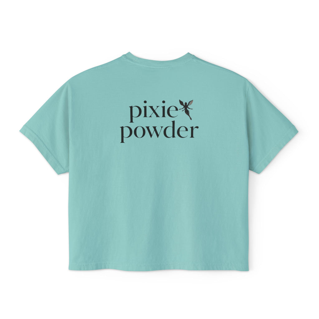 Pixie Powder Boxy Tee — Women's Fairy Logo Crop T-Shirt
