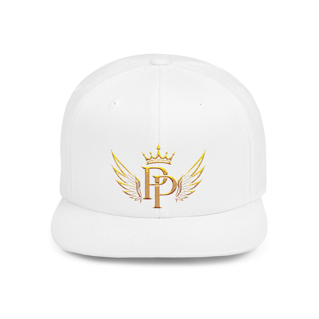Snapback Hat — Gold Crown & Wings Monogram "P" Embroidered Flat Bill