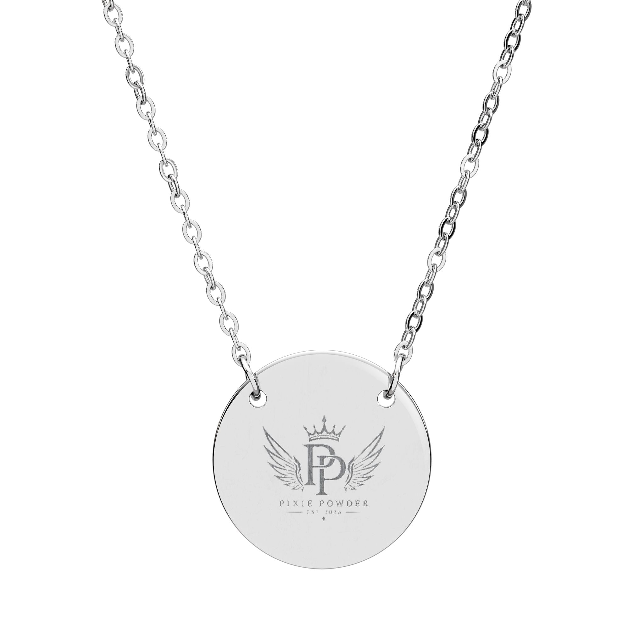 Engraved Circle Pendant Necklace — Pixie Powder Crown & Wings