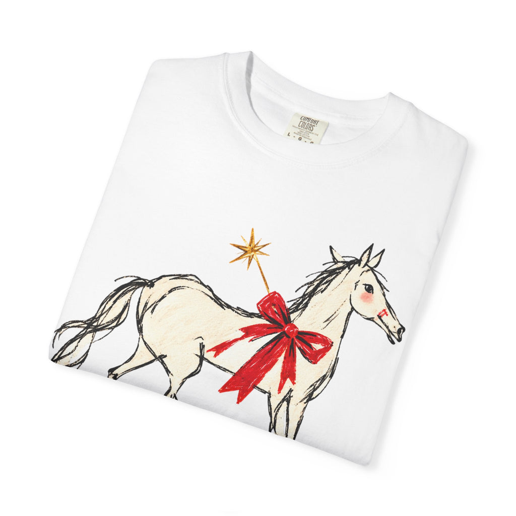 Christmas December 1987 Horse Tee — Vintage Holiday Horse T-Shirt with Red Bow