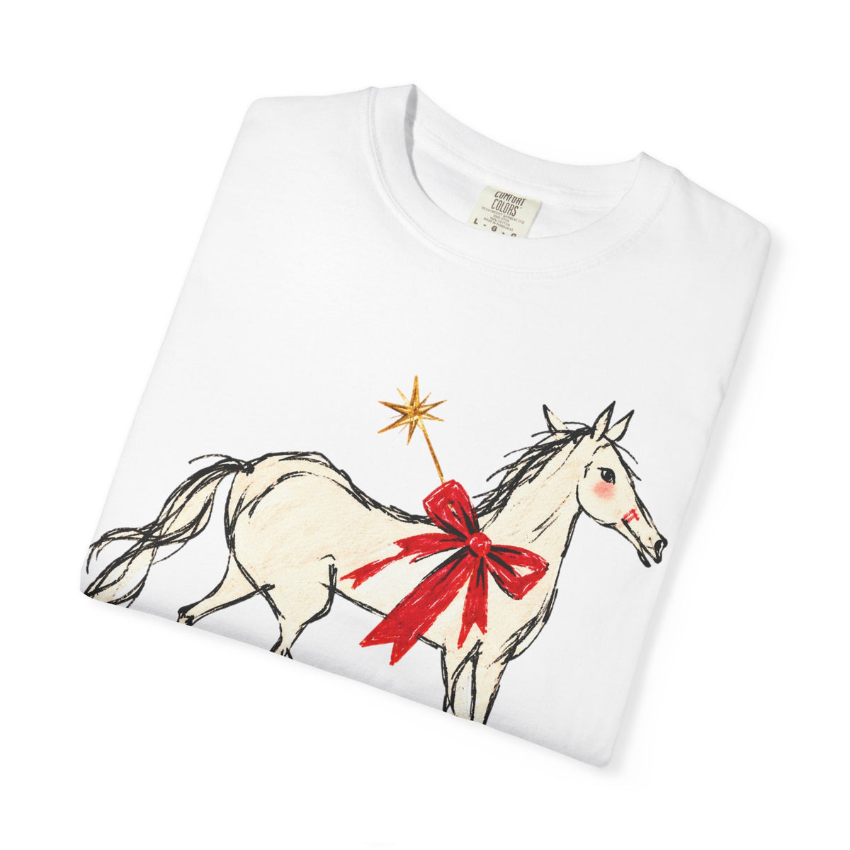 Christmas December 1987 Horse Tee — Vintage Holiday Horse T-Shirt with Red Bow