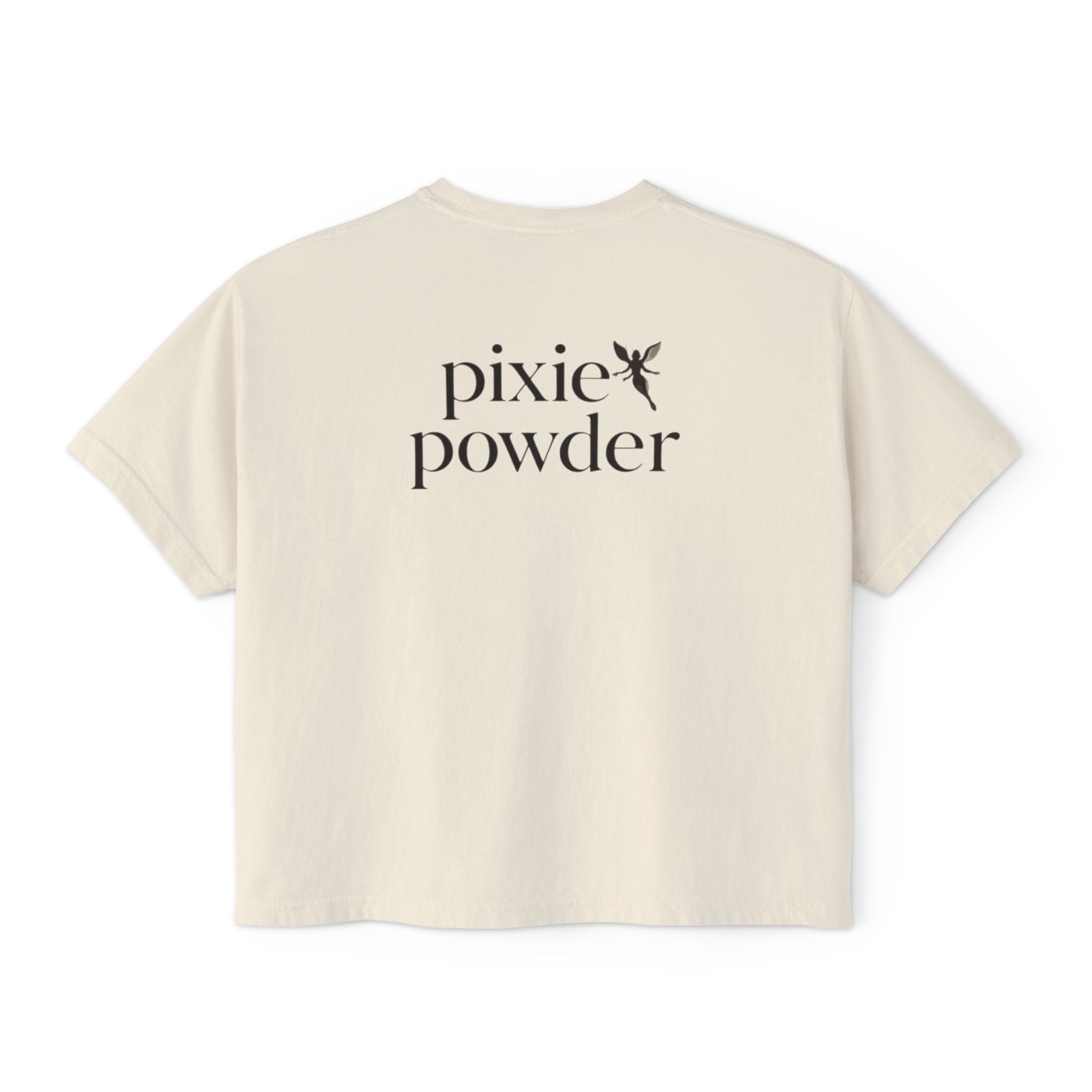 Pixie Powder Boxy Tee — Women's Fairy Logo Crop T-Shirt