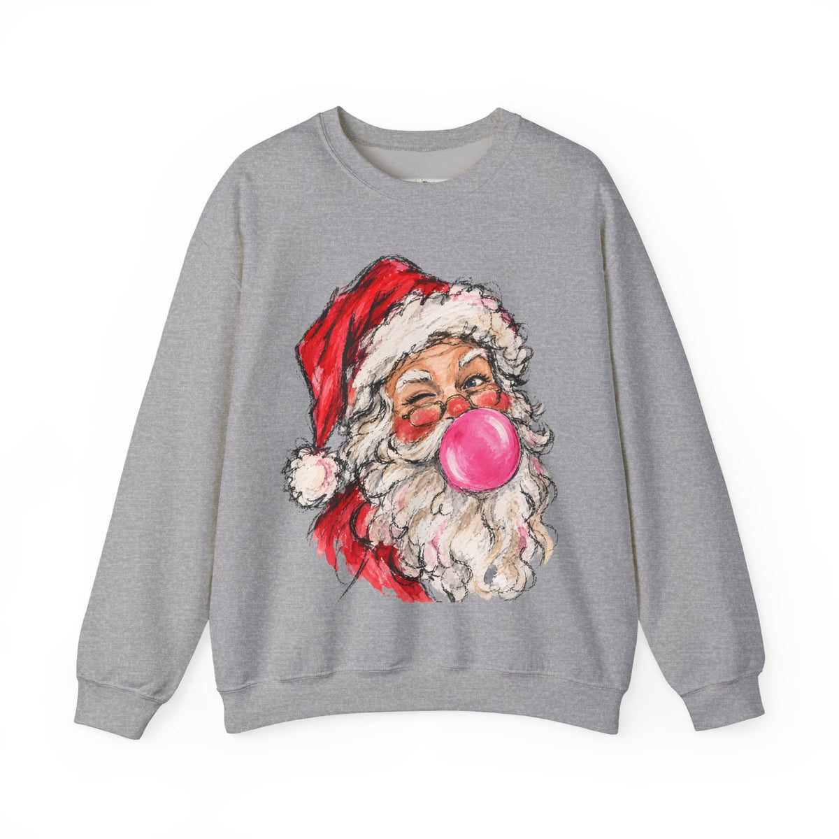 Santa Blowing Bubblegum Crewneck Sweatshirt — Playful Christmas Holiday Pullover