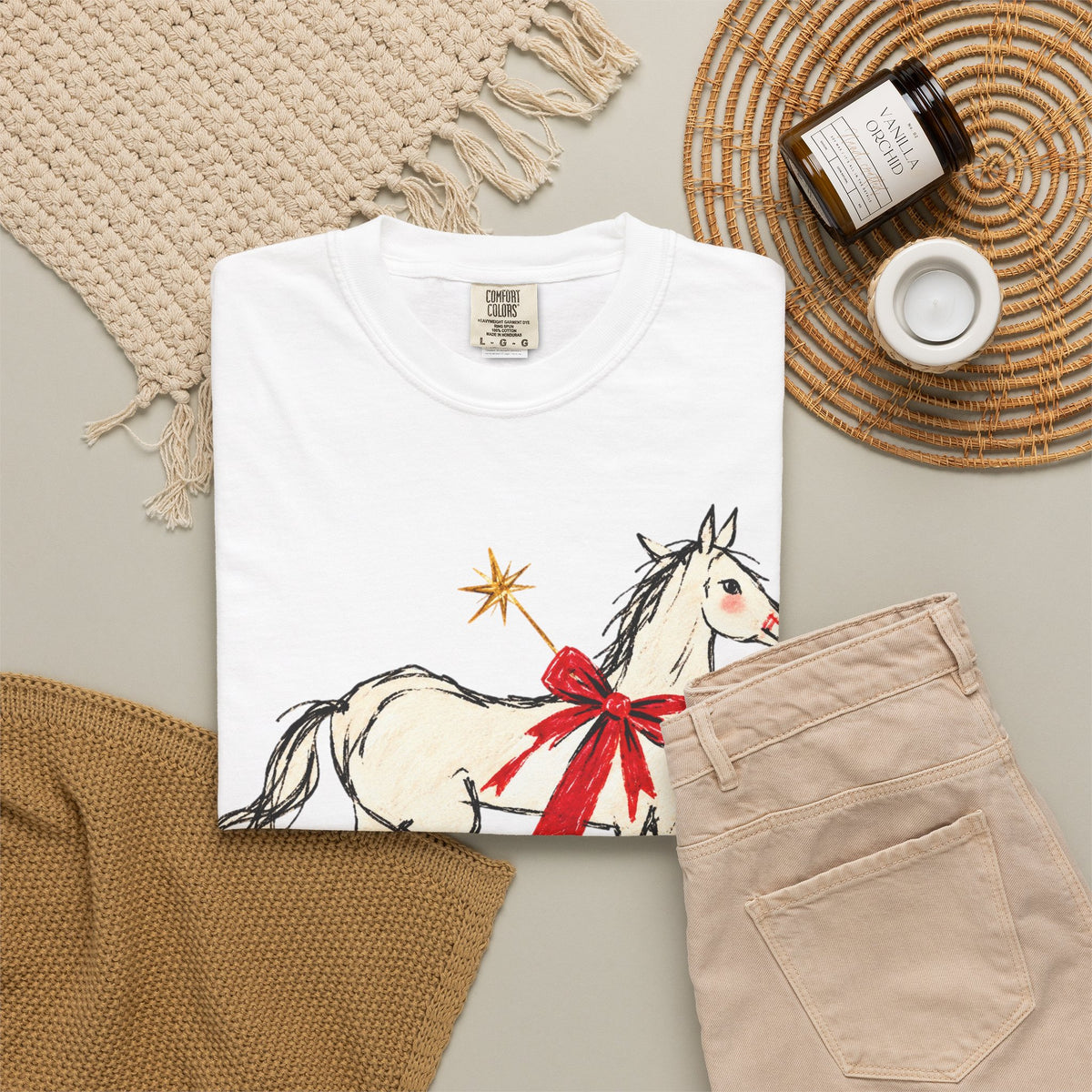 Christmas December 1987 Horse Tee — Vintage Holiday Horse T-Shirt with Red Bow