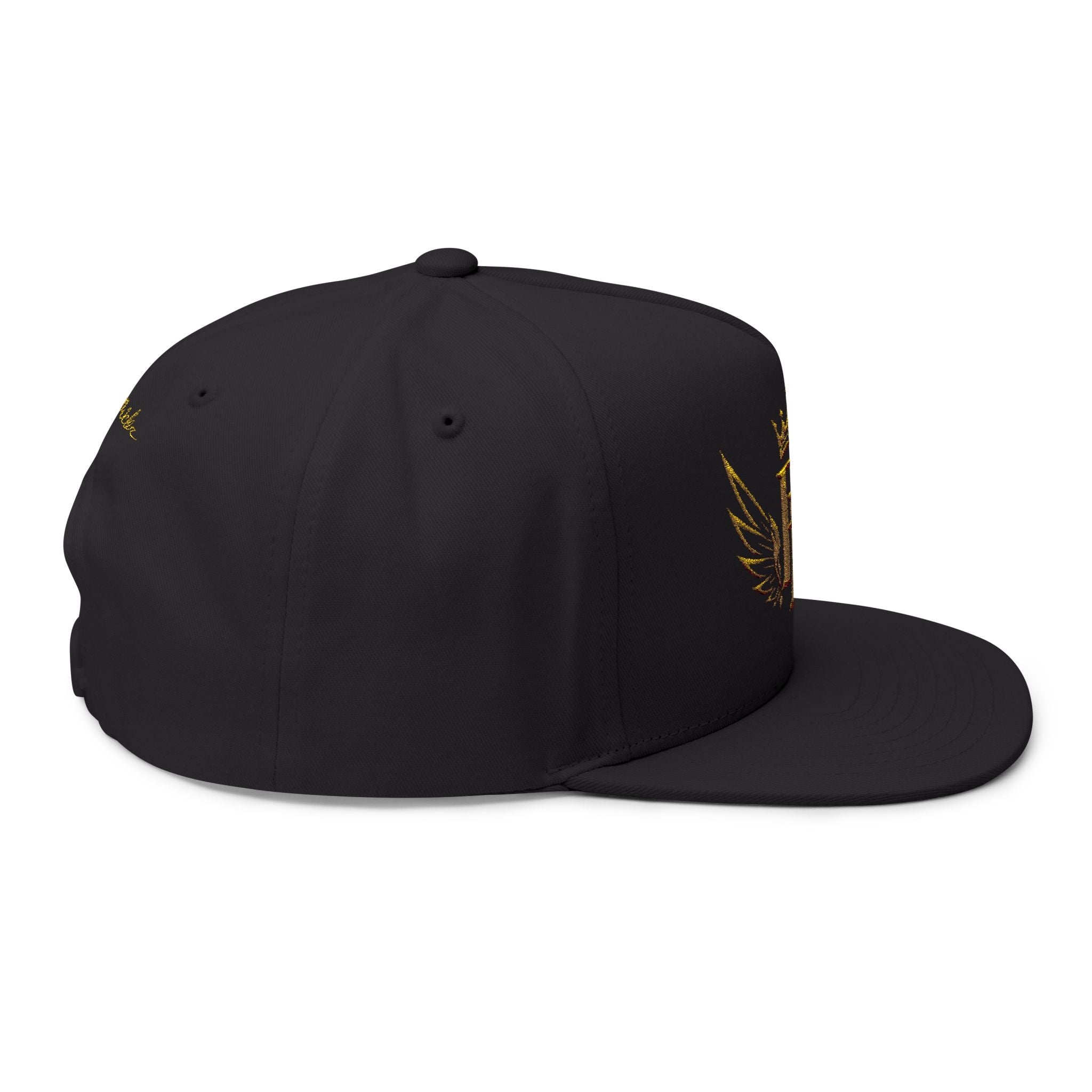 Embroidered Gold Crown Wing Snapback Cap — Monogram 'P' Flat Bill Hat