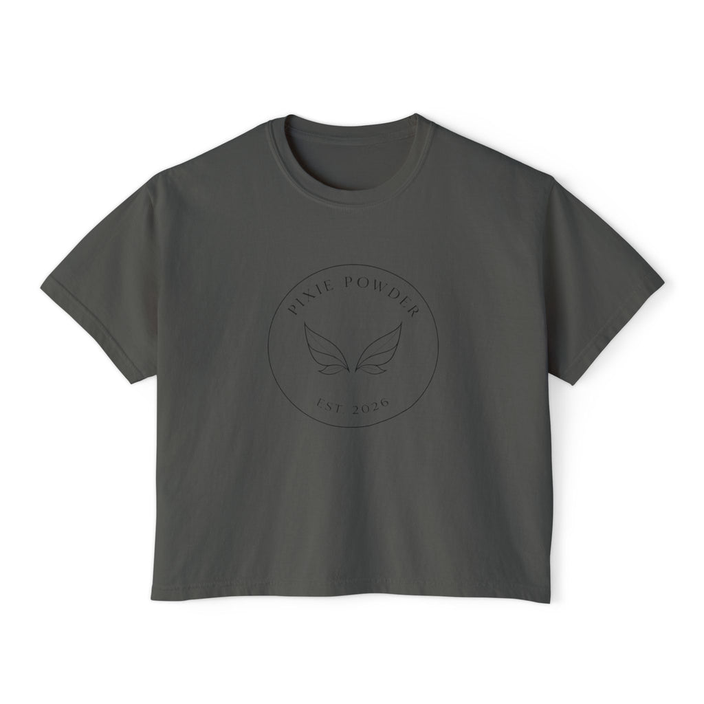 Pixie Powder Boxy Tee — Women's Fairy Logo Crop T-Shirt