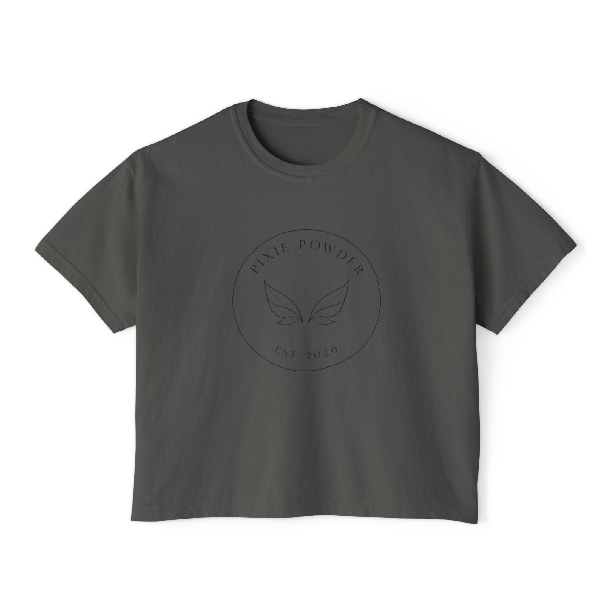 Pixie Powder Boxy Tee — Women's Fairy Logo Crop T-Shirt