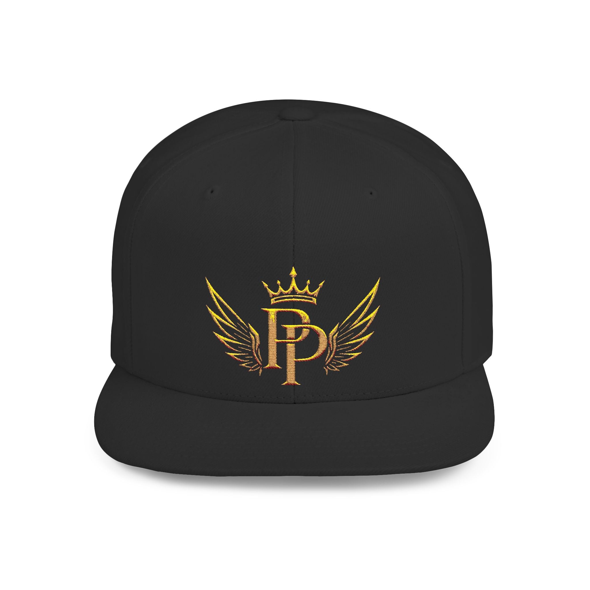 Snapback Hat — Gold Crown & Wings Monogram "P" Embroidered Flat Bill