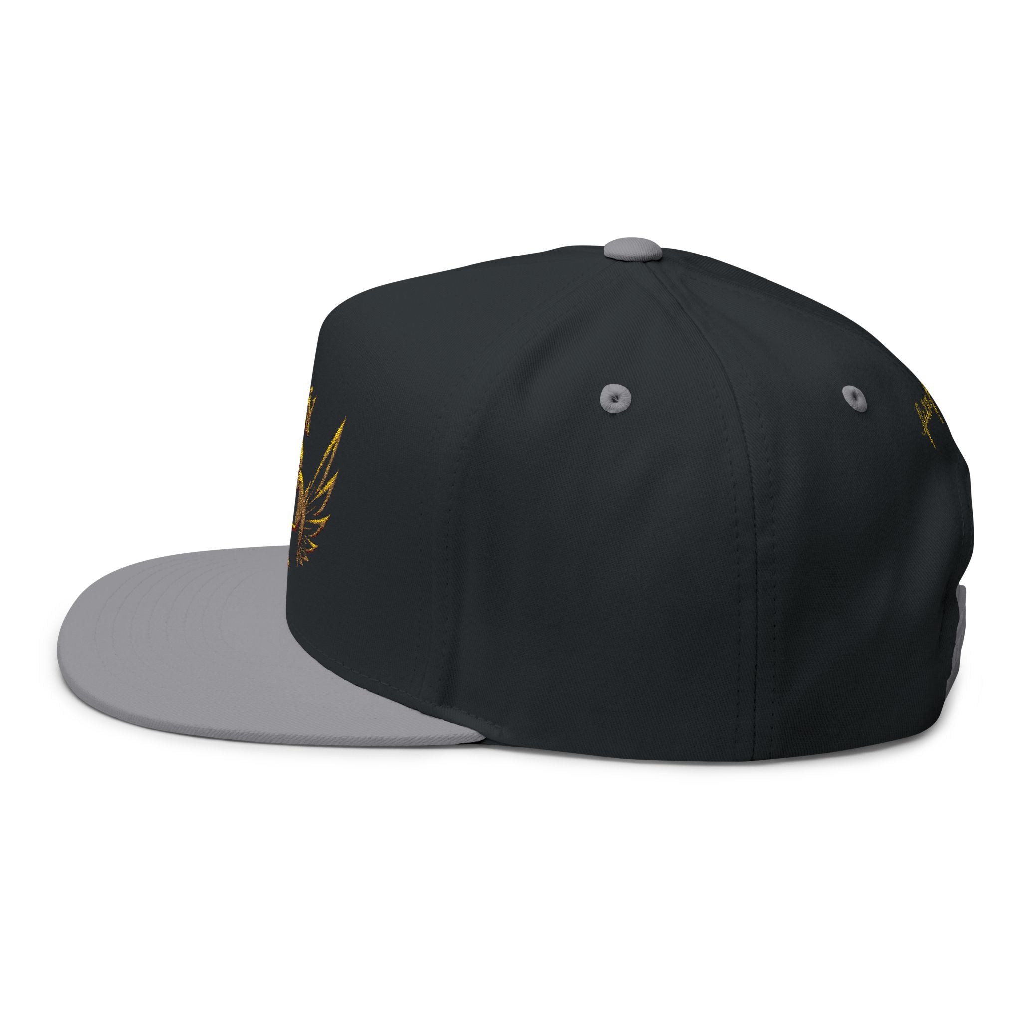 Embroidered Gold Crown Wing Snapback Cap — Monogram 'P' Flat Bill Hat