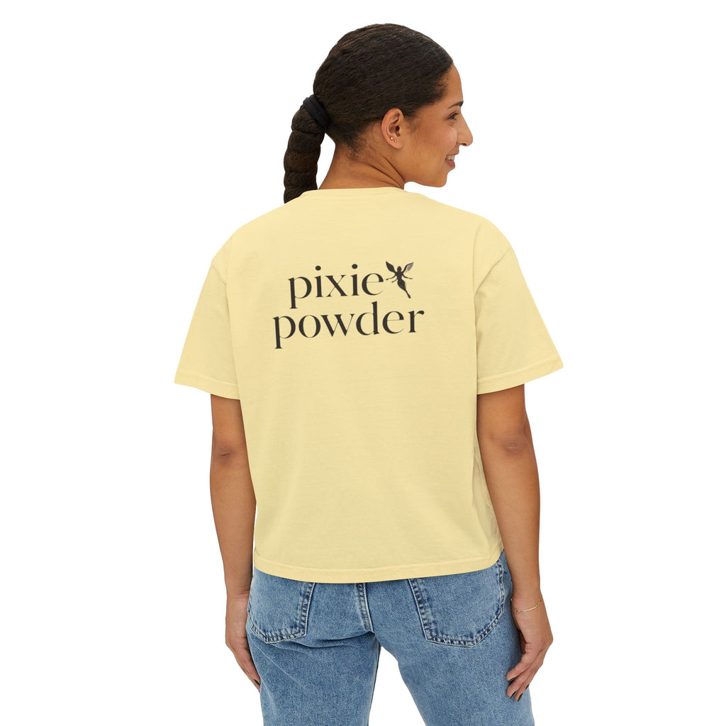 Pixie Powder Boxy Tee — Women's Fairy Logo Crop T-Shirt