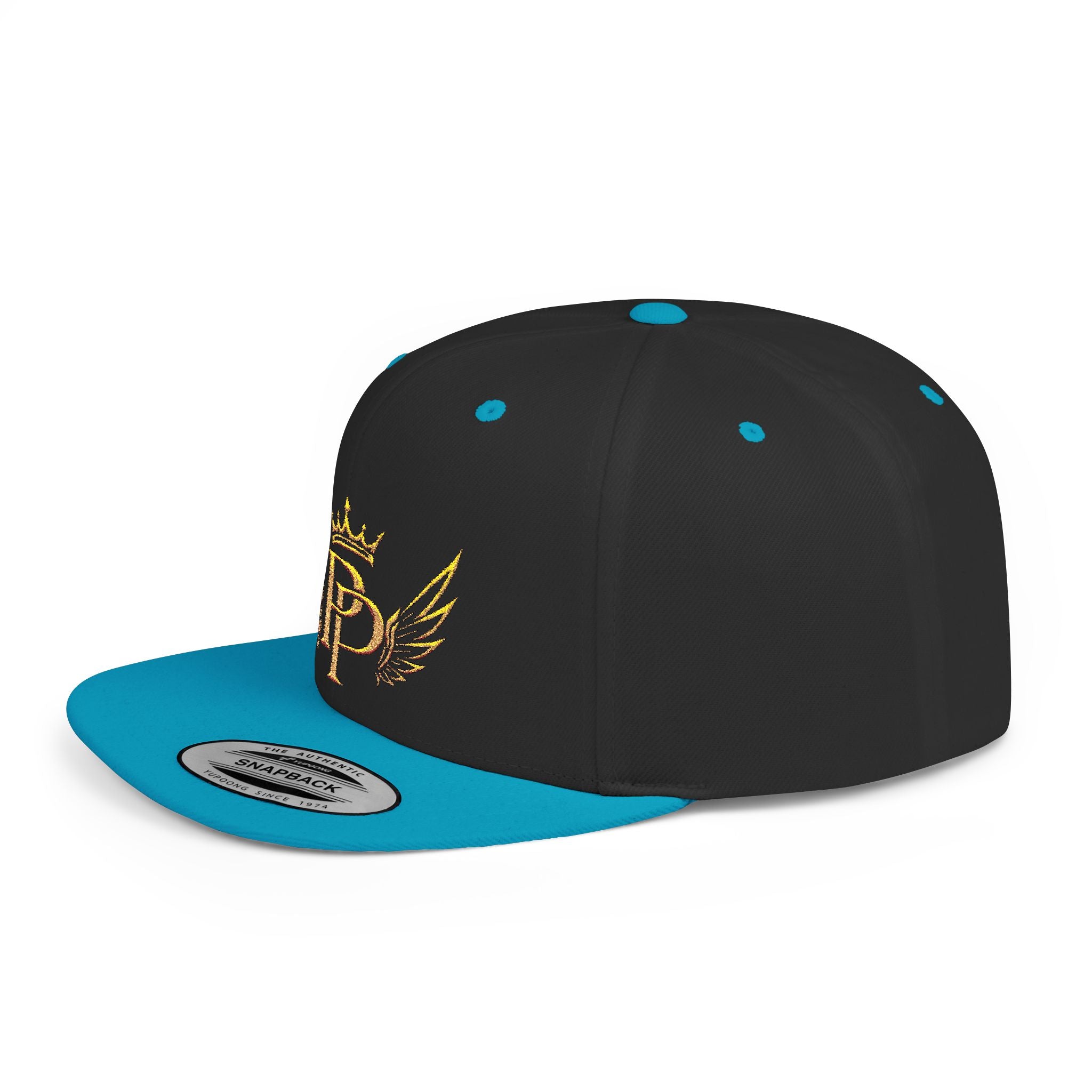 Snapback Hat — Gold Crown & Wings Monogram "P" Embroidered Flat Bill