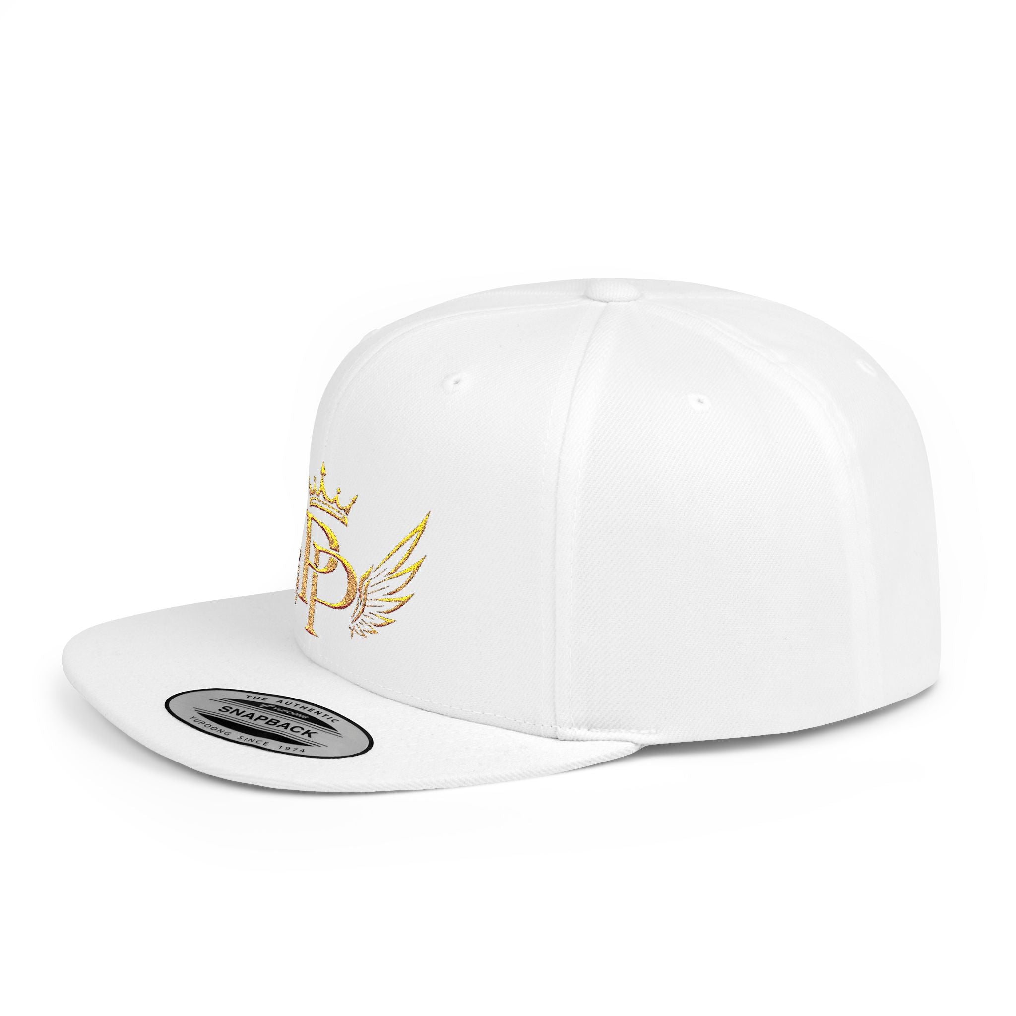 Snapback Hat — Gold Crown & Wings Monogram "P" Embroidered Flat Bill