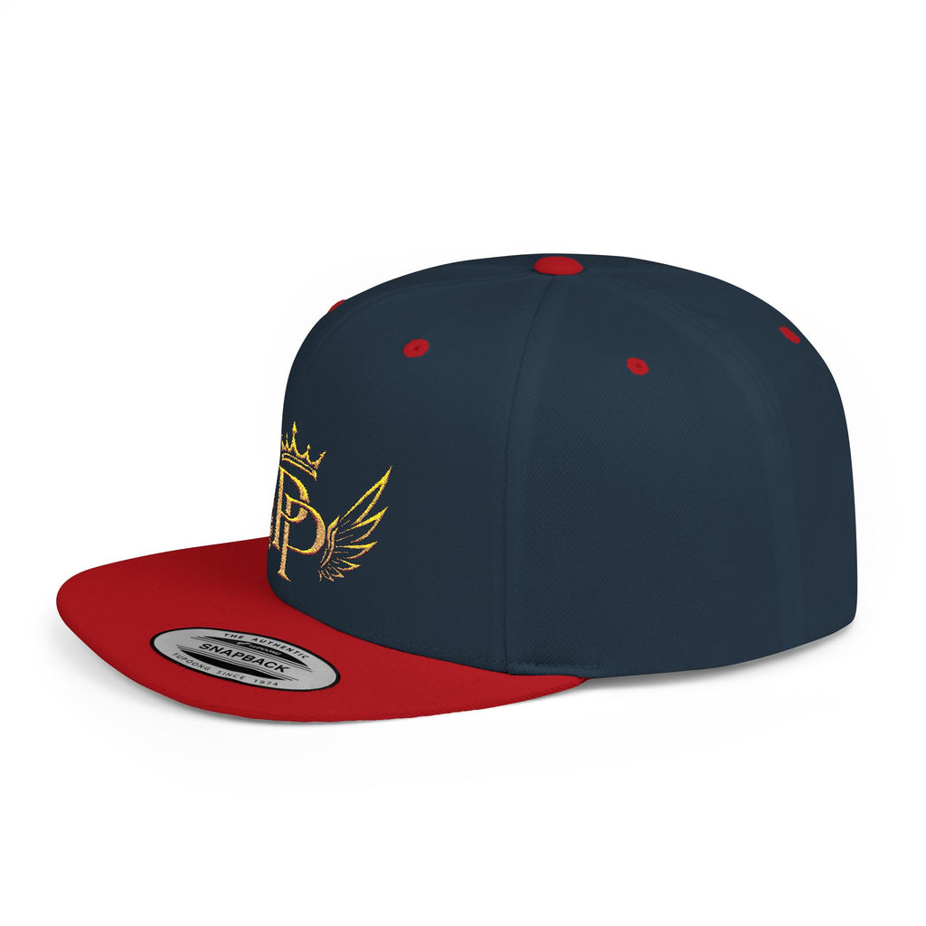 Snapback Hat — Gold Crown & Wings Monogram "P" Embroidered Flat Bill
