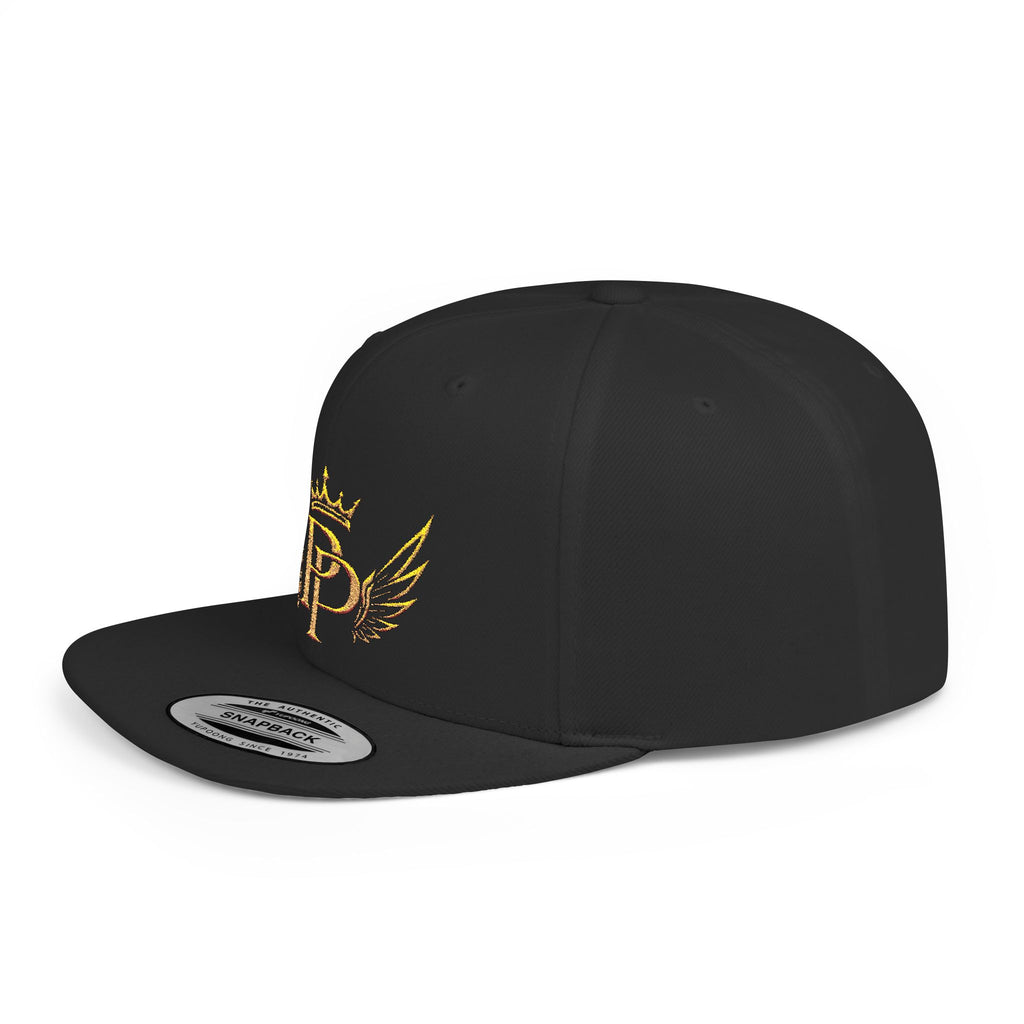 Snapback Hat — Gold Crown & Wings Monogram "P" Embroidered Flat Bill