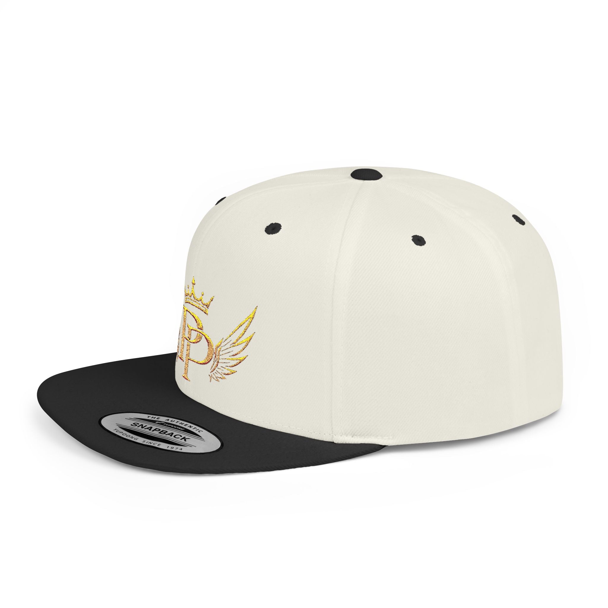 Snapback Hat — Gold Crown & Wings Monogram "P" Embroidered Flat Bill