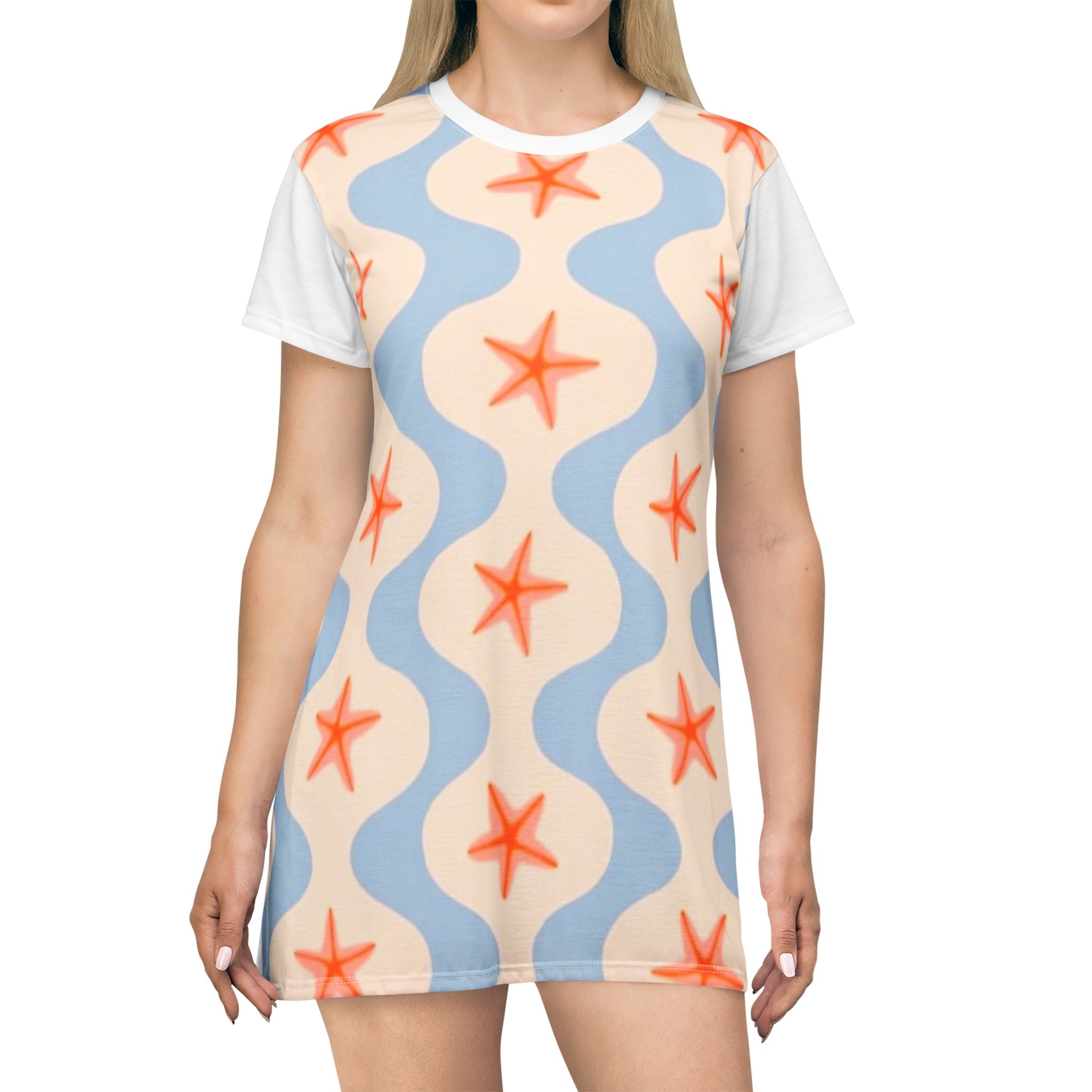 Starfish Wave T-Shirt Dress — Coastal Summer AOP Beachwear