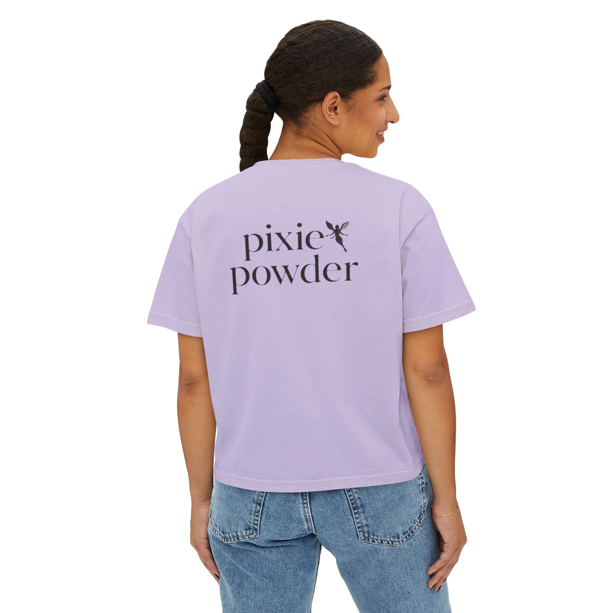 Pixie Powder Boxy Tee — Women's Fairy Logo Crop T-Shirt