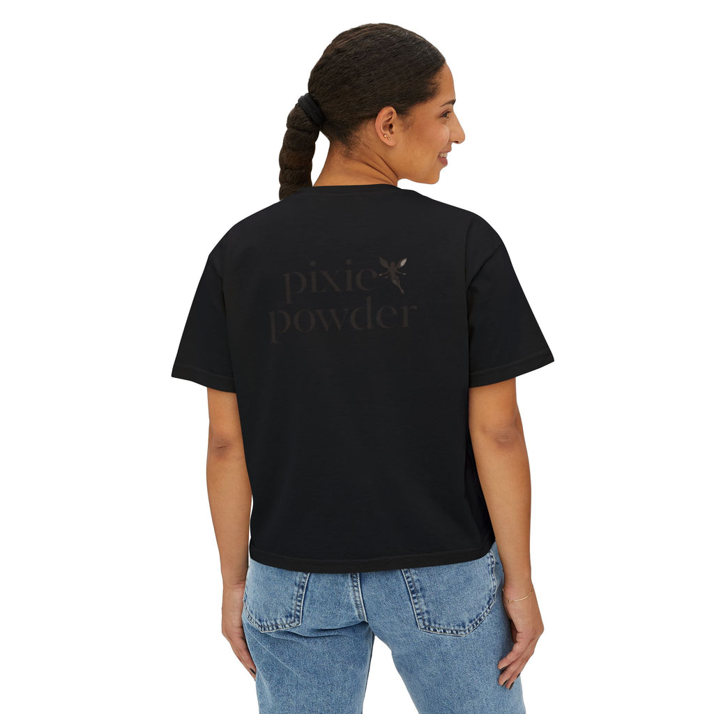 Pixie Powder Boxy Tee — Women's Fairy Logo Crop T-Shirt
